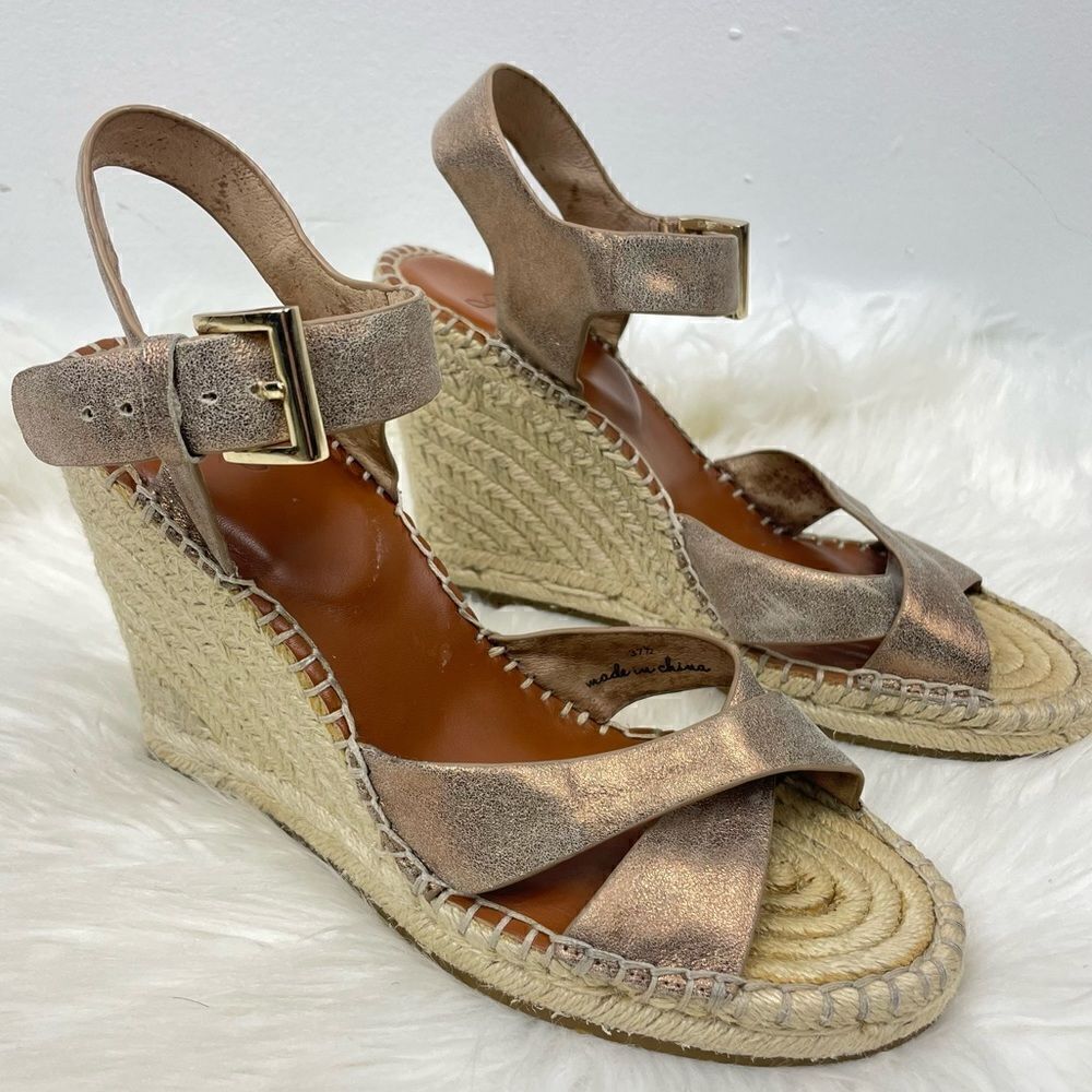 Joie Jace | bronze,metallic ankle strap wedge 37 1/2 open toe espadrille…